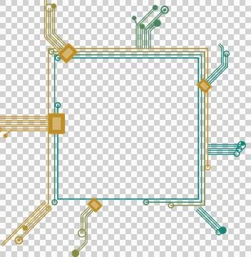 Gradient square made of circuit trace outline transparent PNG Stock Photos