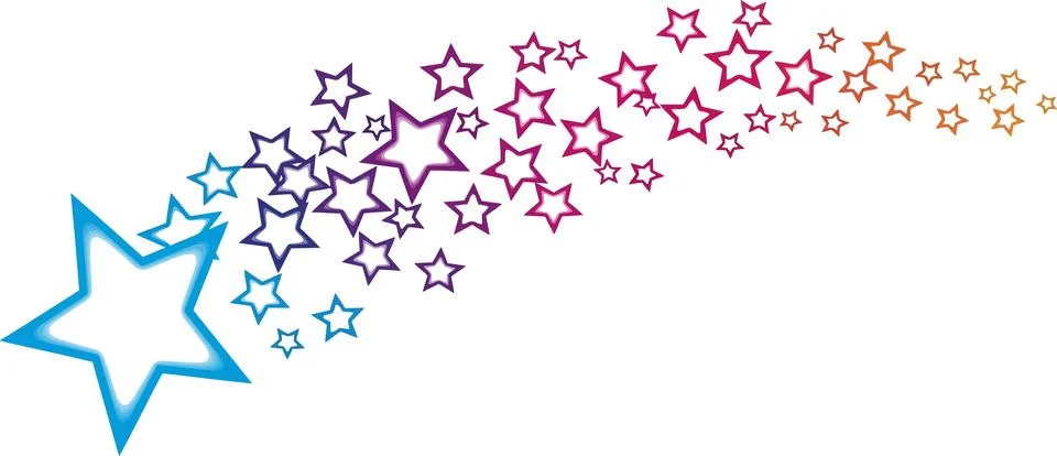 A gradient star streamer trails across a white backdrop, showcasing a vibrant Stock Illustration