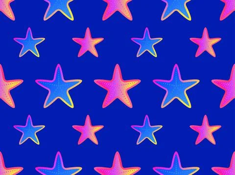 Gradient starfish seamless pattern violet background. Starfish silhouettes in Stock Illustration