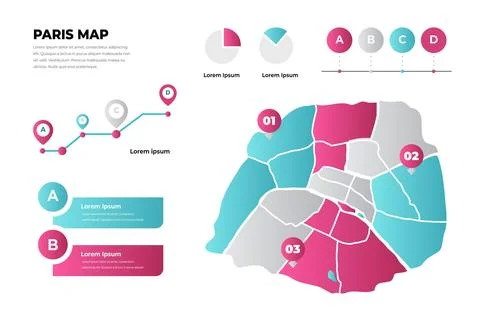 Gradient style paris map infographics Stock Illustration