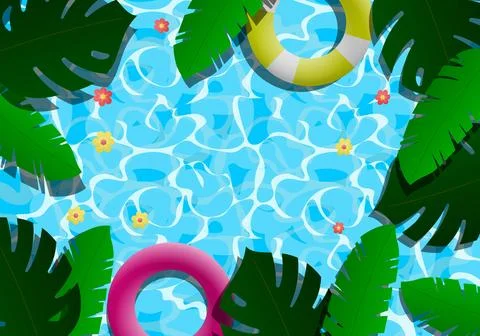 Gradient summer background with pool an leaves. Vector Illustration. 스톡 일러스트