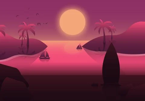 Gradient summer background with sunset on the beach. Stock Illustration