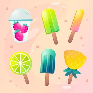 Gradient summer element collection Stock Illustration