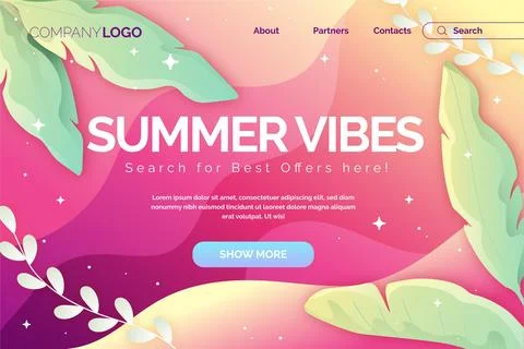 Gradient summer landing page template Stock Illustration