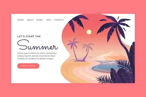 Gradient summer landing page template Stock Illustration