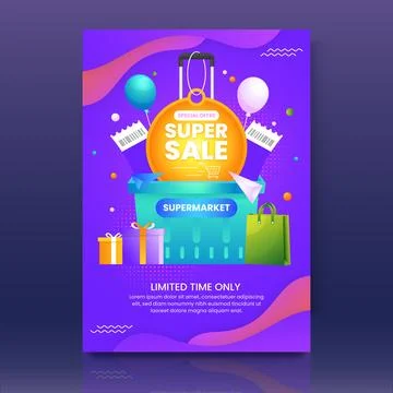 Gradient supermarket flyer design Stock Illustration