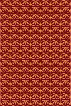 Gradient swirls make up an abstract pattern on a brick-red background. Illustrazione stock
