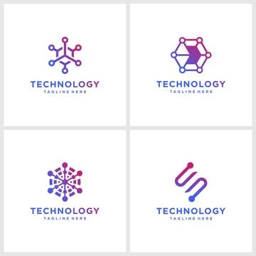 Gradient technology logo collection Premium Vector Stock Illustration