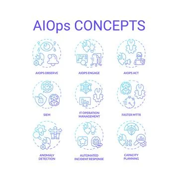 Gradient thin line icon set for AI ops Stock Illustration