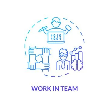 Gradient thin linear icon work in team concept Stock Illustration
