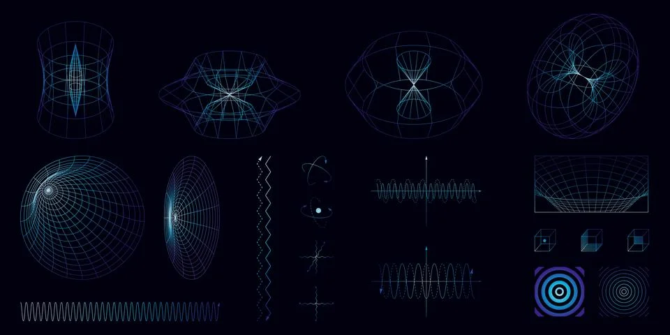 Gradient-toned scientific waveforms, mathematical grids, force fields, and Stock Illustration
