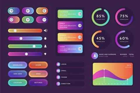 Gradient ui/ux elements collection Stock Illustration