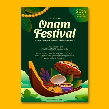 Gradient vertical poster template for onam festival celebration Stock Illustration