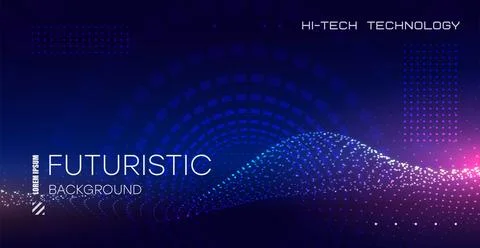 Gradient violet glowing particles background. Futuristic style of technology  Illustrazione stock