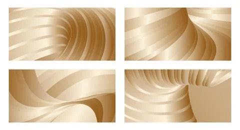 Gradient waves with silk gold glitter. Set of 4 abstract designs for cover, b Stock Illustration
