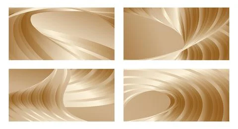 Gradient waves with silk gold glitter. Set of 4 abstract designs for cover, b Illustrazione stock