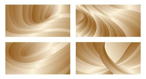 Gradient waves with silk gold glitter. Set of 4 abstract designs for cover, b Illustrazione stock