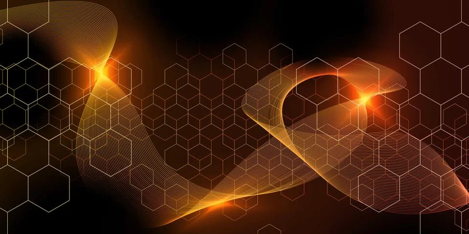 Gradient wavy lines background with hexagonal lines. Vector. Stock Illustration