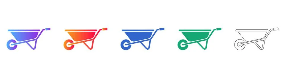 Gradient Wheelbarrow Vector Icon Collection Stock Illustration