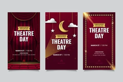 Gradient world theatre day instagram stories collection Illustrazione stock