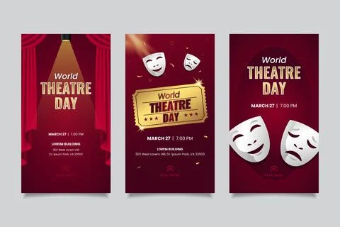 Gradient world theatre day instagram stories collection Illustrazione stock