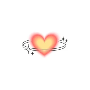Gradient Y2k heart shape, yellow red, with soft, blurred lines and linear black Stock Illustration