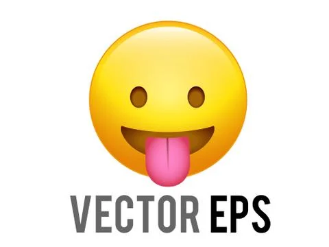 Gradient yellow smiley happy character face with tongue out icon Stock Illustration