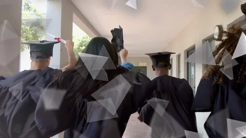 Grads raising caps starting pullback walking path with diploma marking Stock-Footage 333790223
