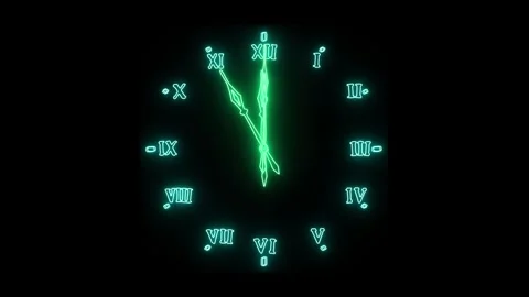 Gradually accelerating green clock hands with neon glow with Arabic numerals Stock Footage 313676463