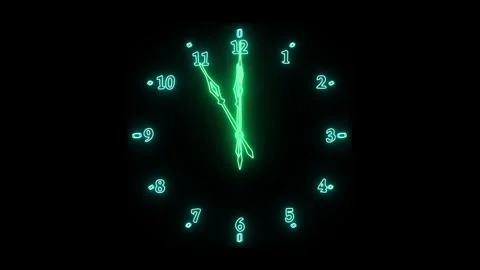 Gradually accelerating green clock hands with neon glow with Latin blue num.. Video stock 317461248