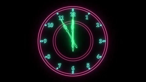 Gradually accelerating green clock hands with neon glow with Latin numerals Stock Footage 318178114