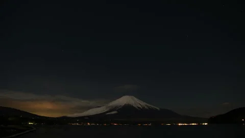 Gradually Darkening Mount Fuji During a Lunar Eclipse Stock Footage 332478375