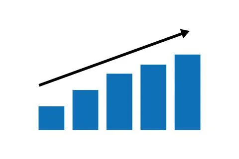 Gradually increasing arrow and bar graph silhouette icon. Vector. Stock Illustration