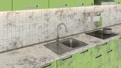 Gradually kitchen cleaned of dirt Stock Footage 70662098