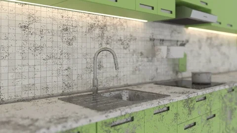 Gradually kitchen cleaned of dirt Stock Footage 70751967