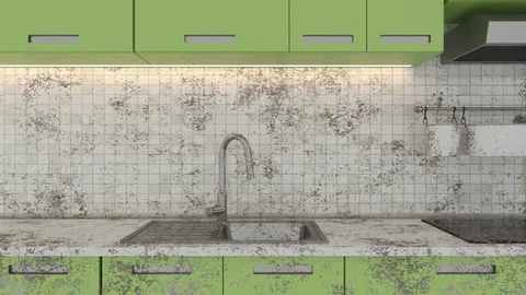 Gradually kitchen cleaned of dirt Stock Footage 70803060