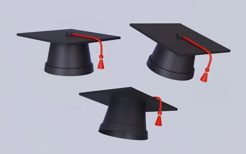 Graduate cap 3d icon set, Square academic hat, education design element Stock Illustration