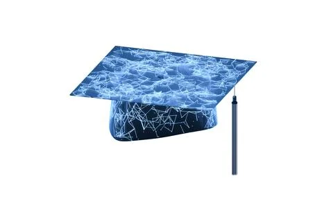 Graduate hat with blue structure lines, 3d rendering. Stock Illustration