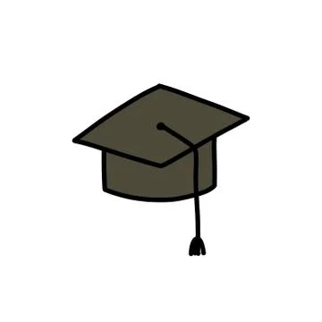 Graduate hat doodle icon, vector color illustration Stock Illustration