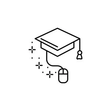 Graduate hat, mouse icon. Simple line, outline vector of online educationa icons Stock Illustration