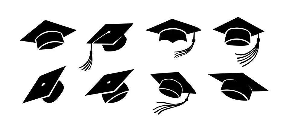 Graduate hat student vector logo icon set. Graduate cap university education Stock Illustration