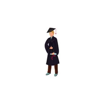Graduate in the mantle with diploma scroll vector illustration in flat cartoon Illustrazione stock