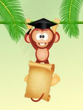 Graduate monkey with parchment Stock Illustration