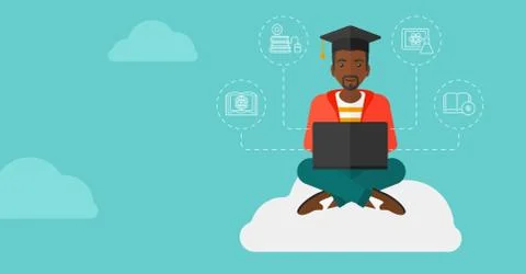 Graduate sitting on cloud Stock Illustration