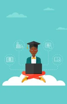 Graduate sitting on cloud Illustrazione stock