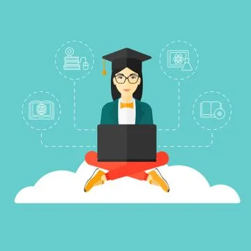 Graduate sitting on cloud Illustrazione stock