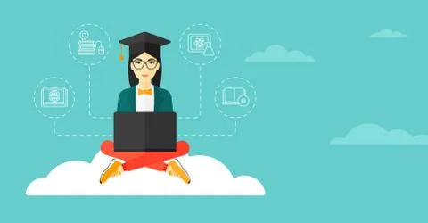 Graduate sitting on cloud Illustrazione stock