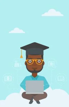 Graduate sitting on cloud Illustrazione stock