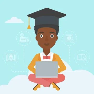 Graduate sitting on cloud 스톡 일러스트
