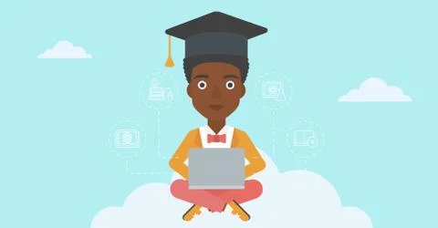 Graduate sitting on cloud Ilustración de archivo